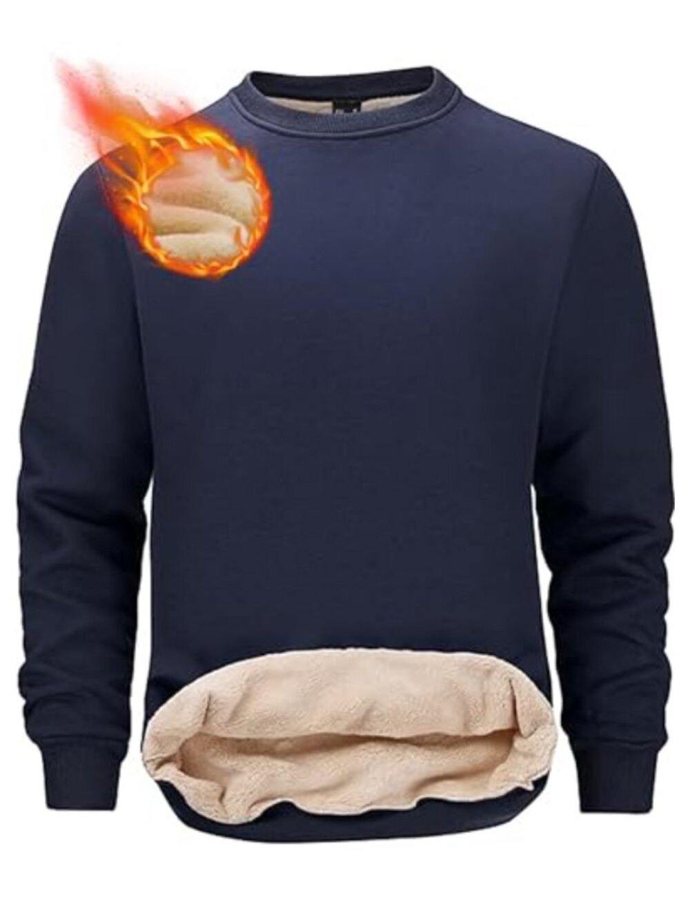 Mens Sherpa Lined Fleece Crewneck Sweatshirt Warm Thick Pullover Long Sleeve